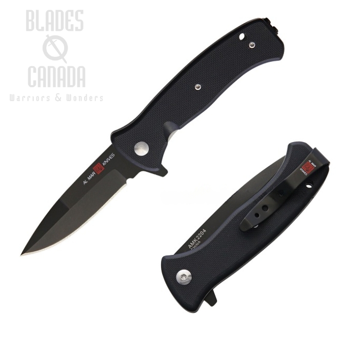 (image for) Al Mar Mini SERE 2020 Night G Flipper Folding Knife, D2, G-10 Black, Assisted Opening, AMK2204